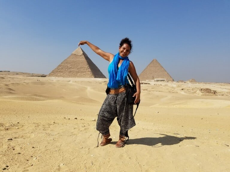 A person Posing at The Pyramids of Giza in Cairo