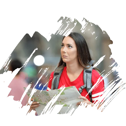 confused woman holding a map