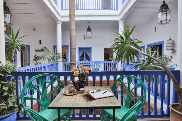 Local Riad in Essaouira featuring soothing blue and white colors