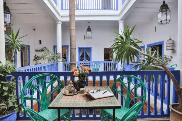 Local Riad in Essaouira featuring soothing blue and white colors