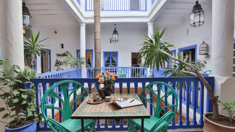 Local Riad in Essaouira featuring soothing blue and white colors