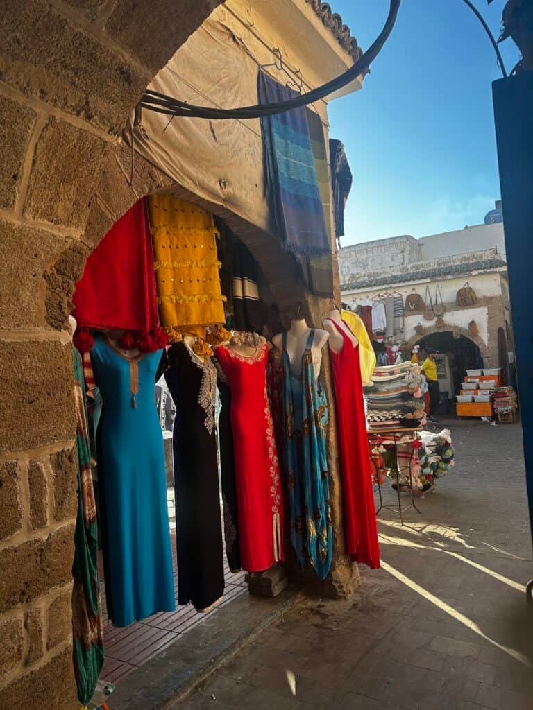Colorful clothing on display at a shot in essaouira, Morocco