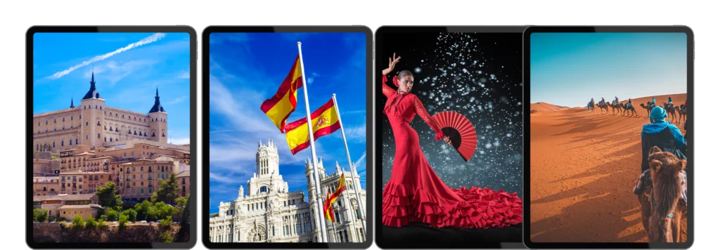 13 days spain-morocco tour with airfare photo banner, features images of Spain and Morocco