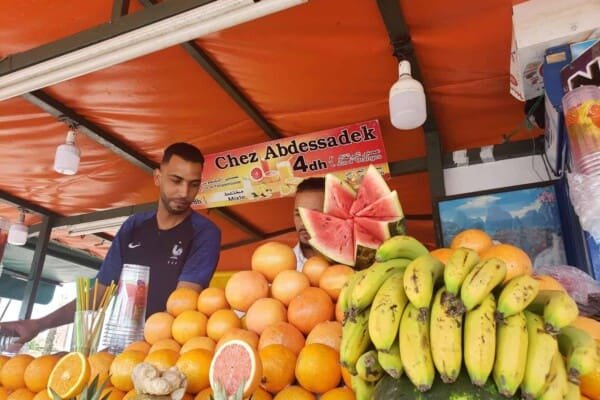 Colorful fruit stand at Jemaa El Fna, Square in Marrakech,Morocco