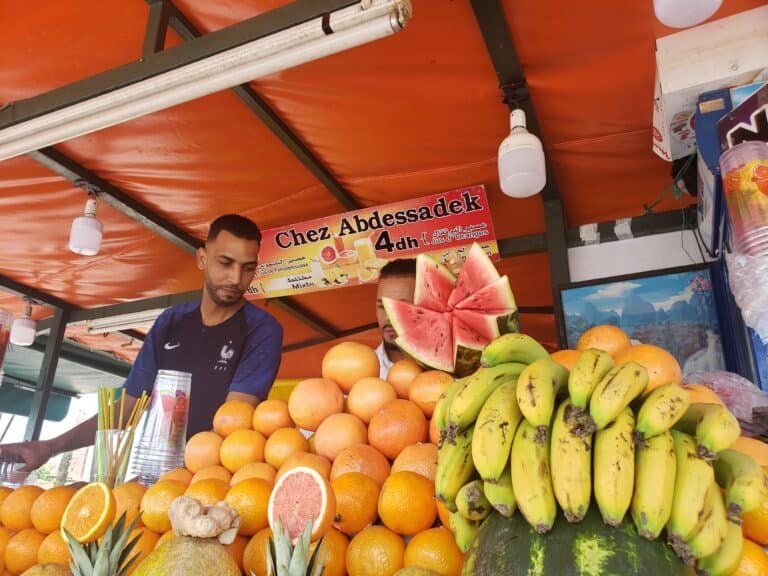 Colorful fruit stand at Jemaa El Fna, Square in Marrakech,Morocco