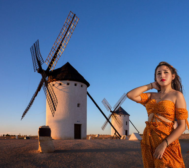 View of famous windmills at Lapice, La Mancha, Spain