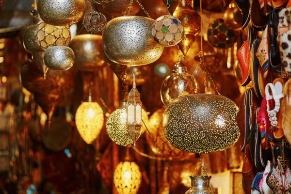 Stunning view of Moroccan lamps at a local shop
