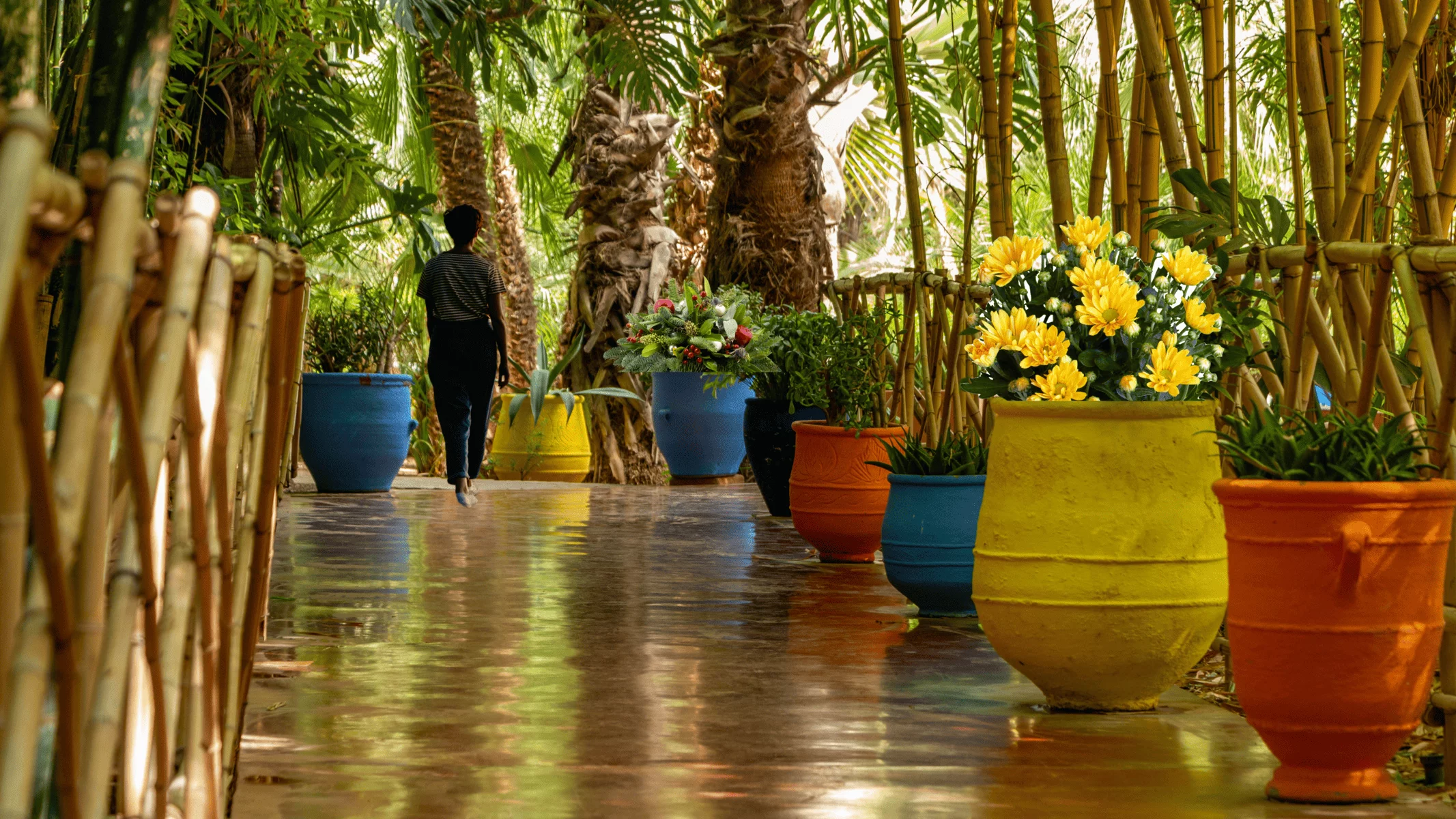 A woman walking at the Majorelle Garden